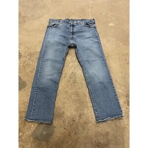 Levis 501 Jeans Mens 42x30 Medium Wash Blue Straight Leg Button Fly Distressed